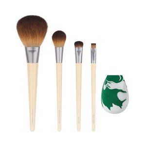 Five Eyeshadow Blush Bronzer Eyeliner Foundation Makeup Brush and Sponge Kit